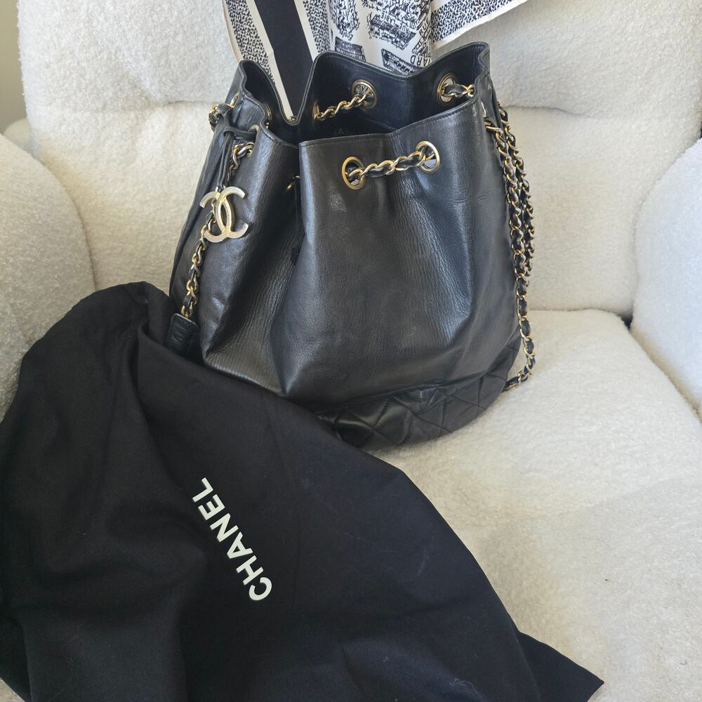 Rare Series 0 Collector's Chanel Vintage Bucket Bag with 24K Gold Hardware